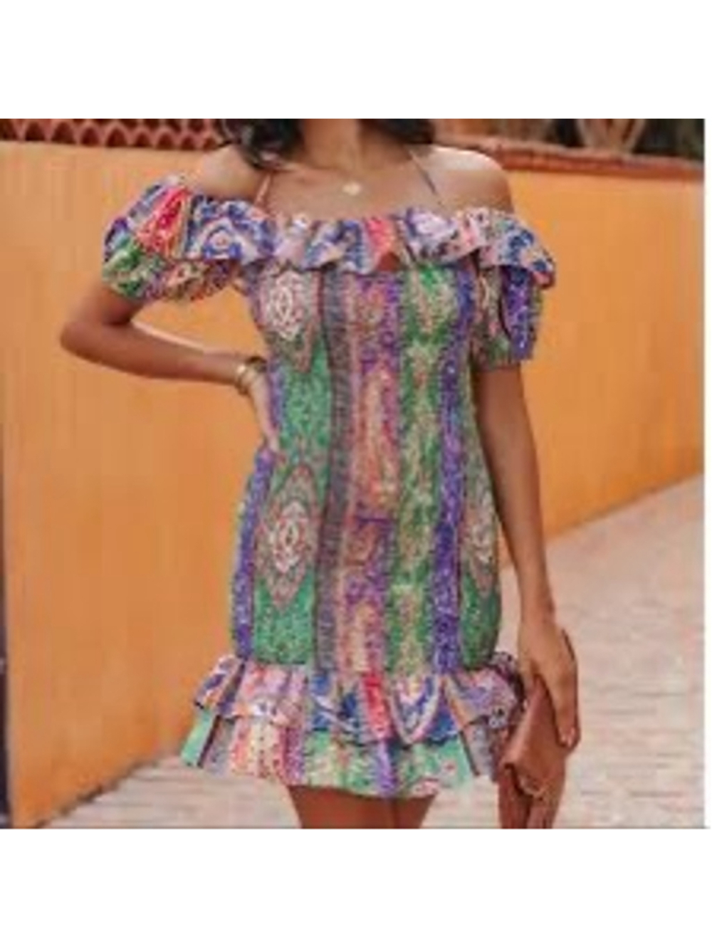 Peach Paisley Print Off-Shoulder Mini Size Medium